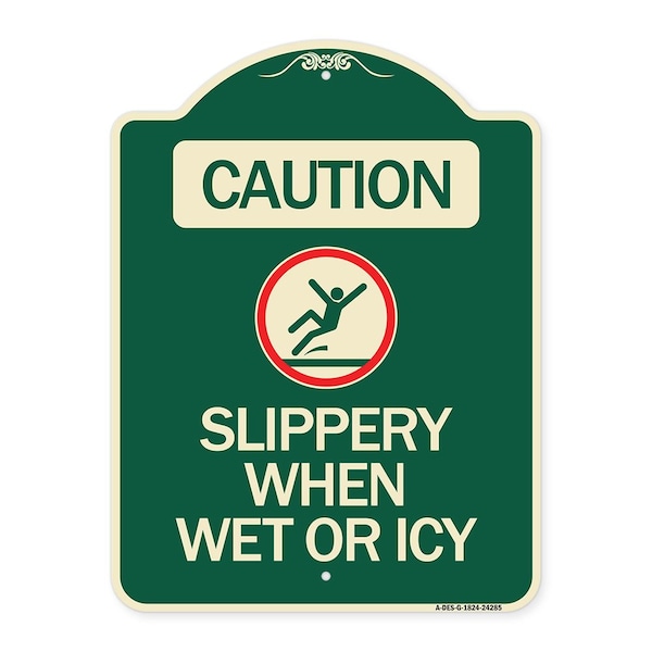 Caution Slippery When Wet or Icy W/ Graphic Heavy-Gauge Aluminum Sign, 24" H, G-1824-24285